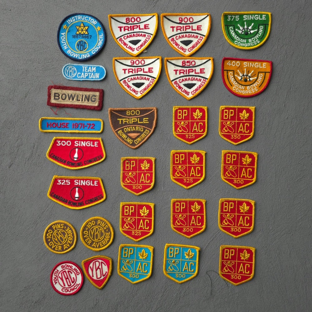 Vintage 60s 70s Multi Bowling Shirt Patches Lot of 28 Canadian YBC BP AC OS